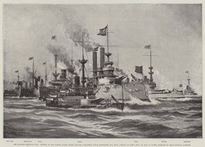 La guerra ispano-americana, navi della squadra nord-atlantica degli Stati Uniti che bombardarono San Juan, capitale di Porto Rico, il 12 maggio, sotto il comando del retroammiraglio Sampson